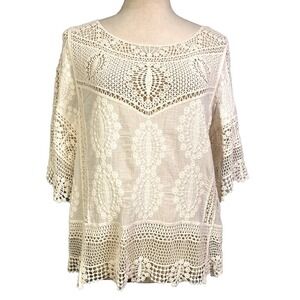 Democracy Ladies Cream Crochet & Lace Blouse Camisole Layered NWOT Size Small